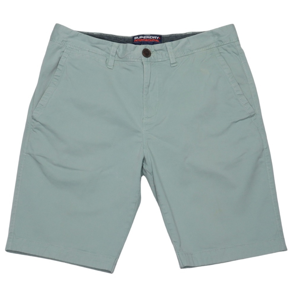 Superdry International Chino Shorts Men Size 32 Flat Front Green Blue